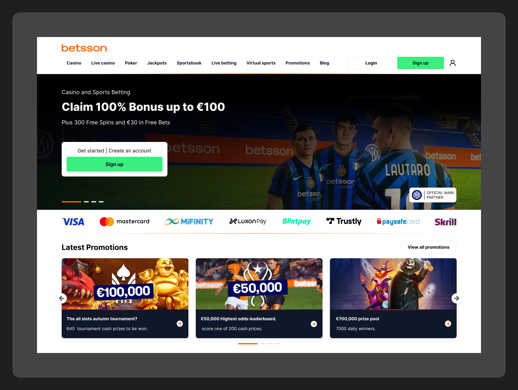 Betsson Casino — problem visual