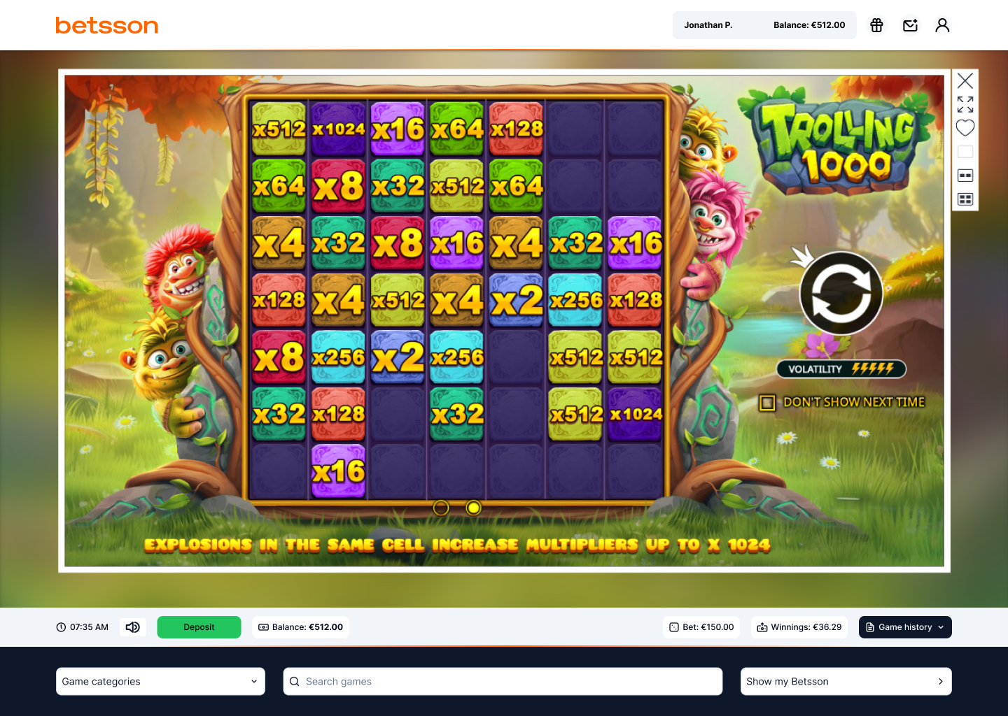 Betsson Casino — hero showcase