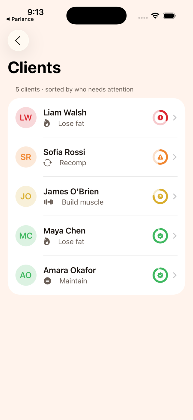 The Today dashboard — protein ring and state-coloured verdict card, the whole day in one glance.